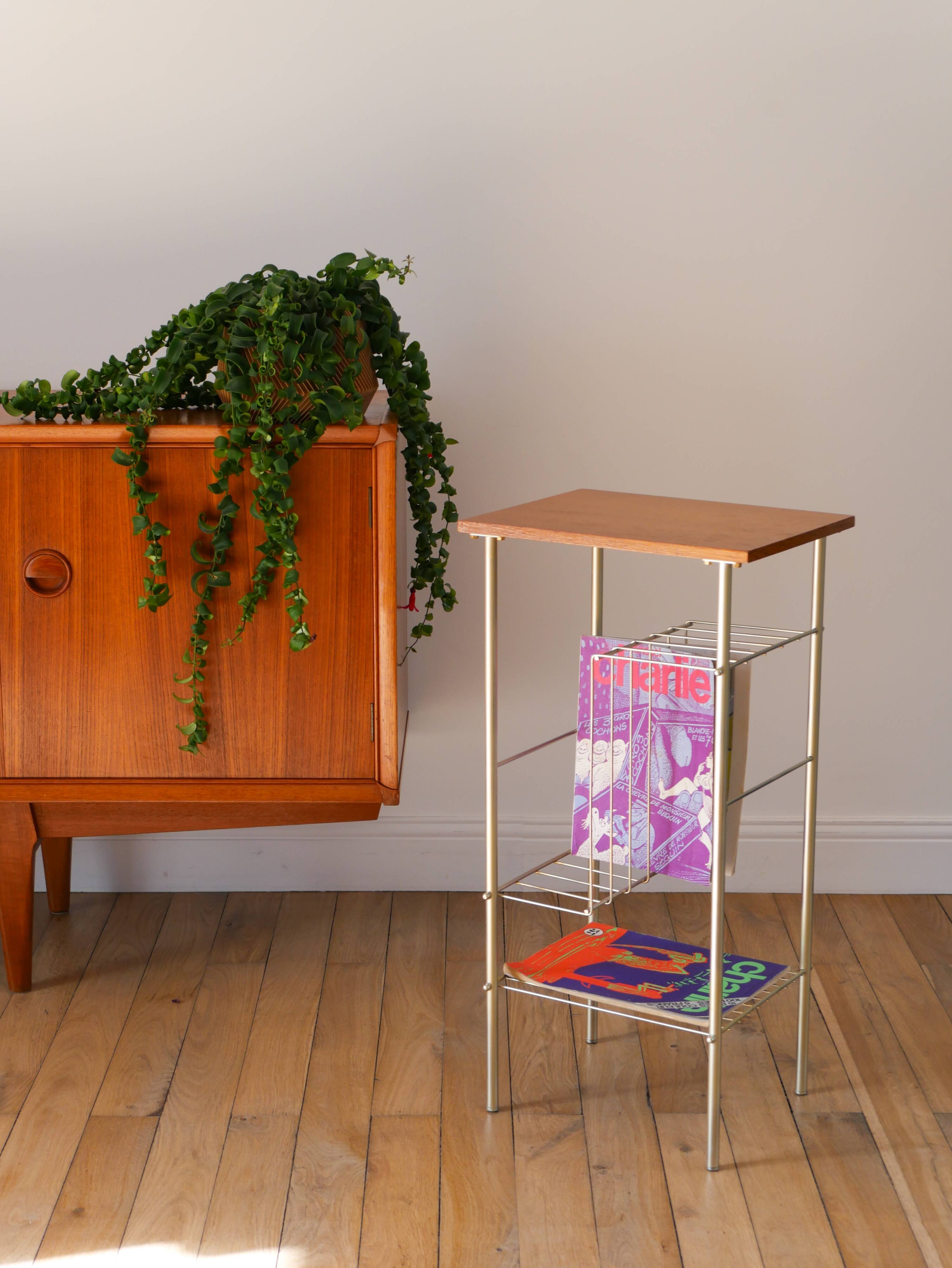 Vinyl rack in teak and gilded brass, 1950