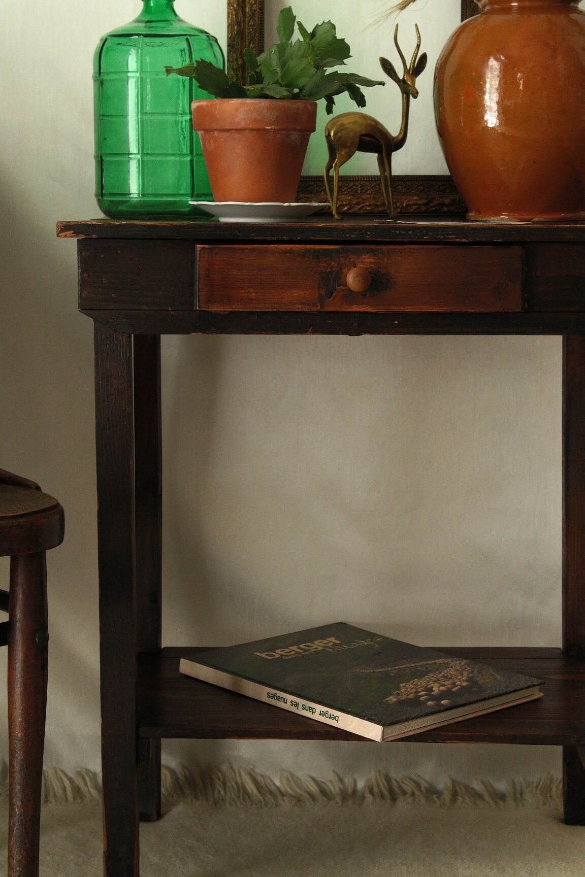 Old country side table in waxed wood