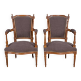 Paire de fauteuils en hêtre teinté, style Louis XVI – 1950