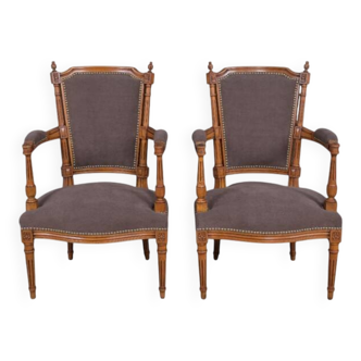 Pair of stained beech armchairs, Louis XVI style – 1950