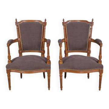 Pair of stained beech armchairs, Louis XVI style – 1950