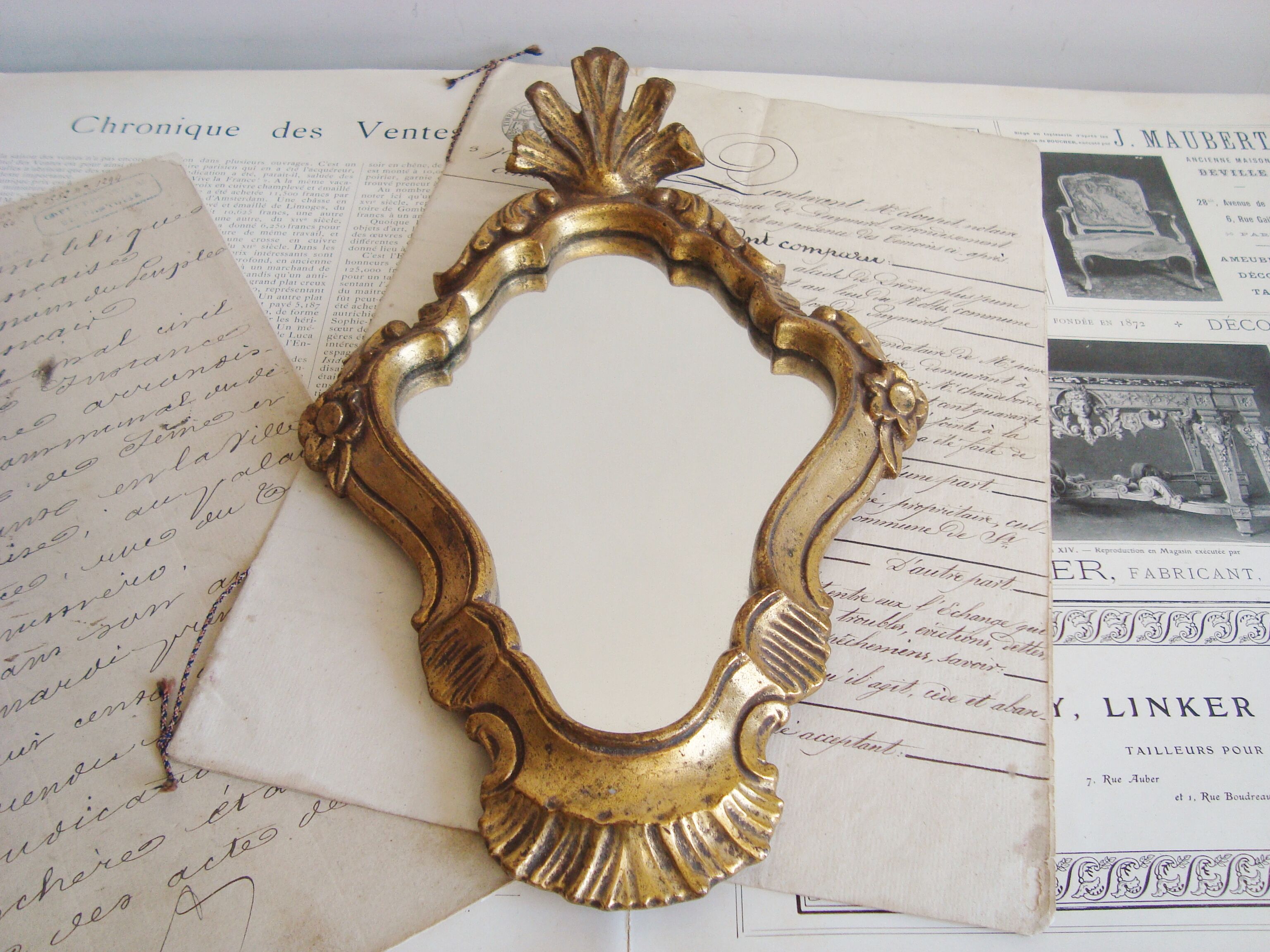 Vintage mirror resin effect golden wood