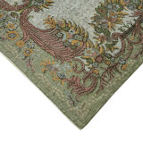 Tapis vert turc sculpté tissé à la main des années 1970 183 cm x 302 cm