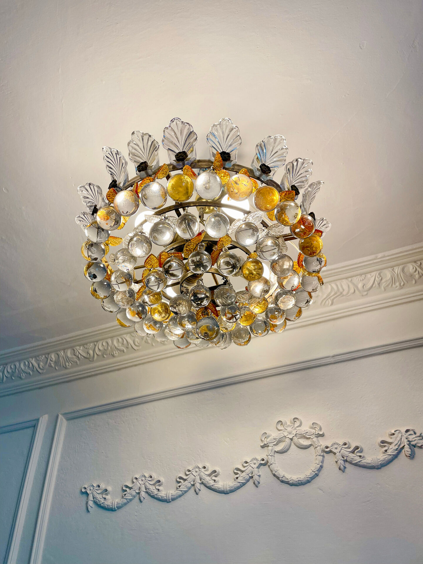 Vintage Murano glass chandelier, solid brass, Spain 1960s.