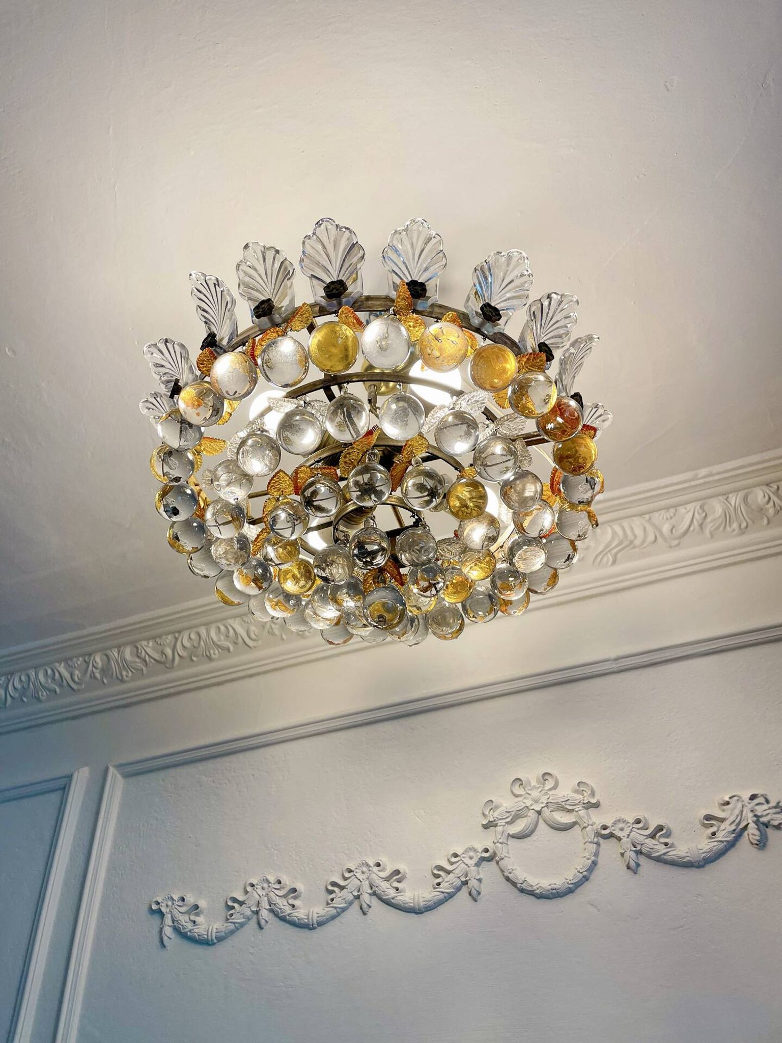 Vintage Murano glass chandelier, solid brass, Spain 1960s.