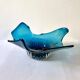Large blue blown glass fruit bowl