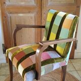 1950s bridge armchair in polychrome velvet patchwork