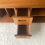 1970’s mid century modern large solid teak coffee table, media stand on castors