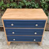 Art Deco chest of drawers in raw wood and blue, 1940