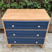 Art Deco chest of drawers in raw wood and blue, 1940