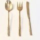 Gold service cutlery trio, bamboo, Hollywood Regency - circa 1