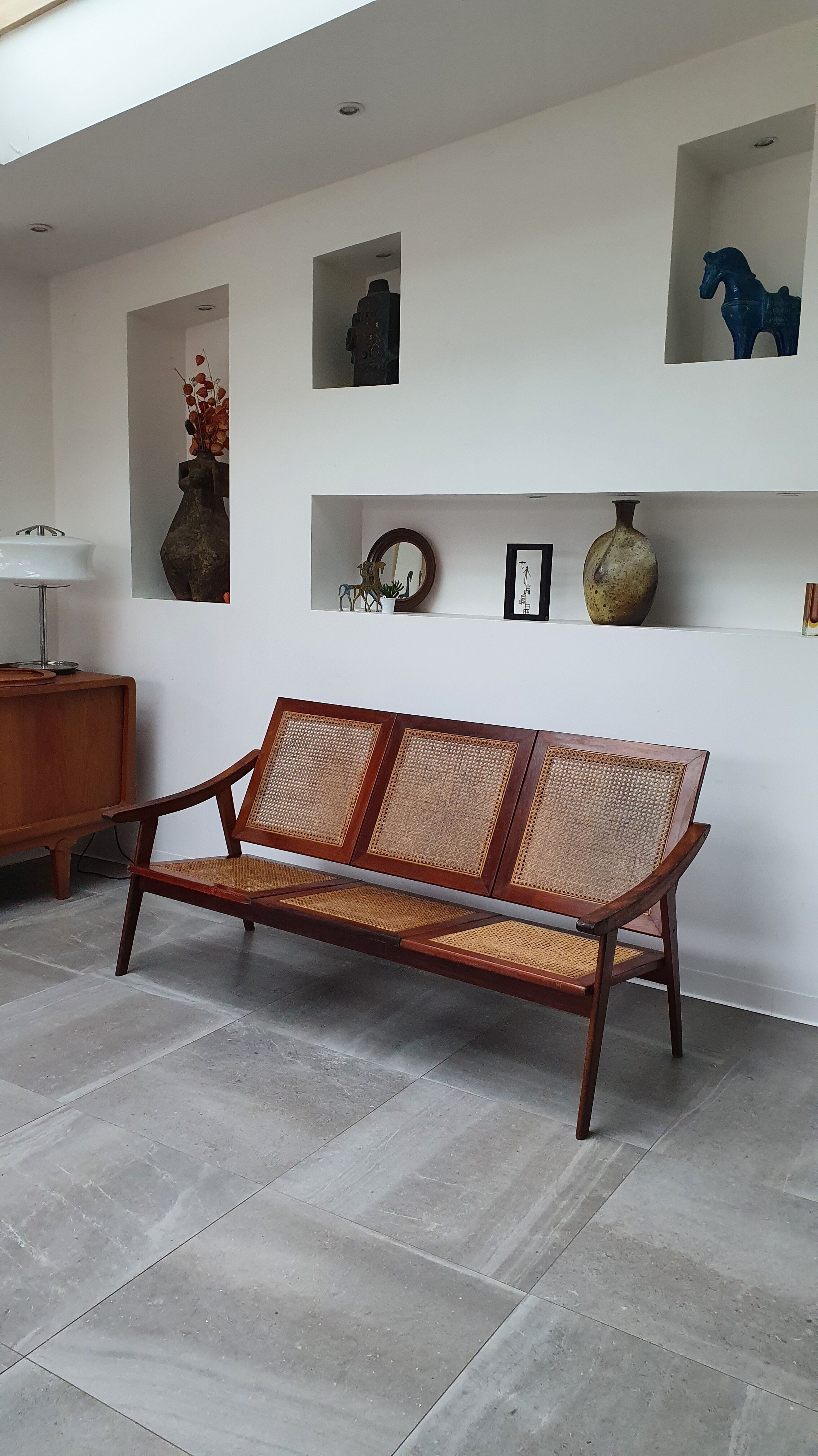 Teak bench sofa and cannage
