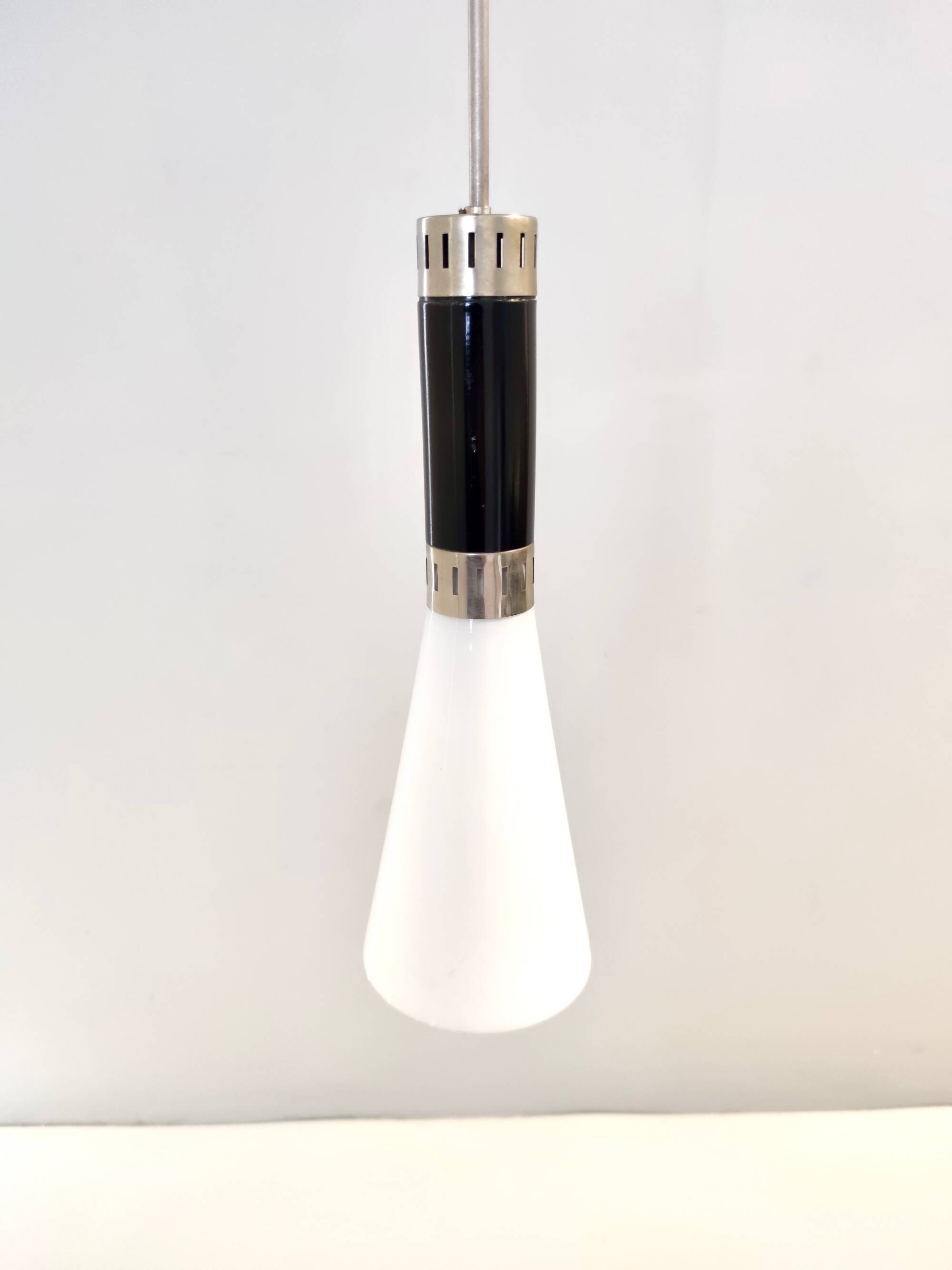 Opaline Glass and Chrome-Plated Brass Pendant by Stilnovo, Italy