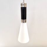 Opaline Glass and Chrome-Plated Brass Pendant by Stilnovo, Italy