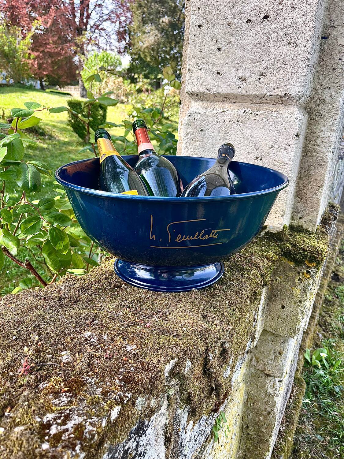 Large Nicolas Feuillatte Blue Champagne Ice Bucket Bowl, Signed