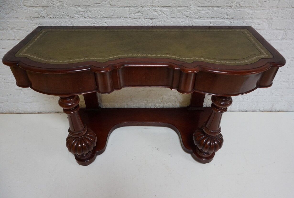 Biedermeier mahogany wall console table or desk with leather inlay top and drawer