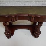 Biedermeier mahogany wall console table or desk with leather inlay top and drawer