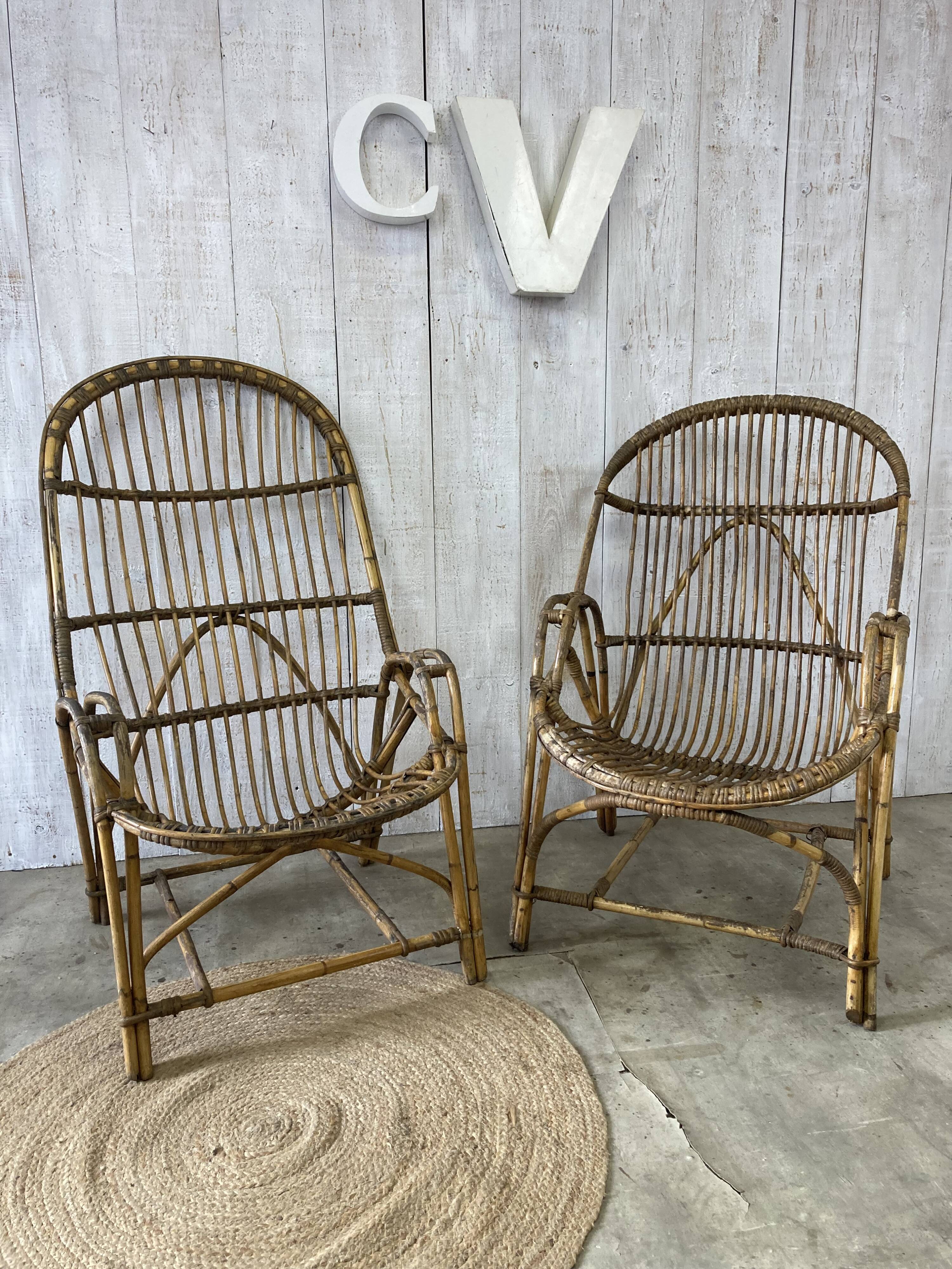 Pair of vintage rattan armchairs