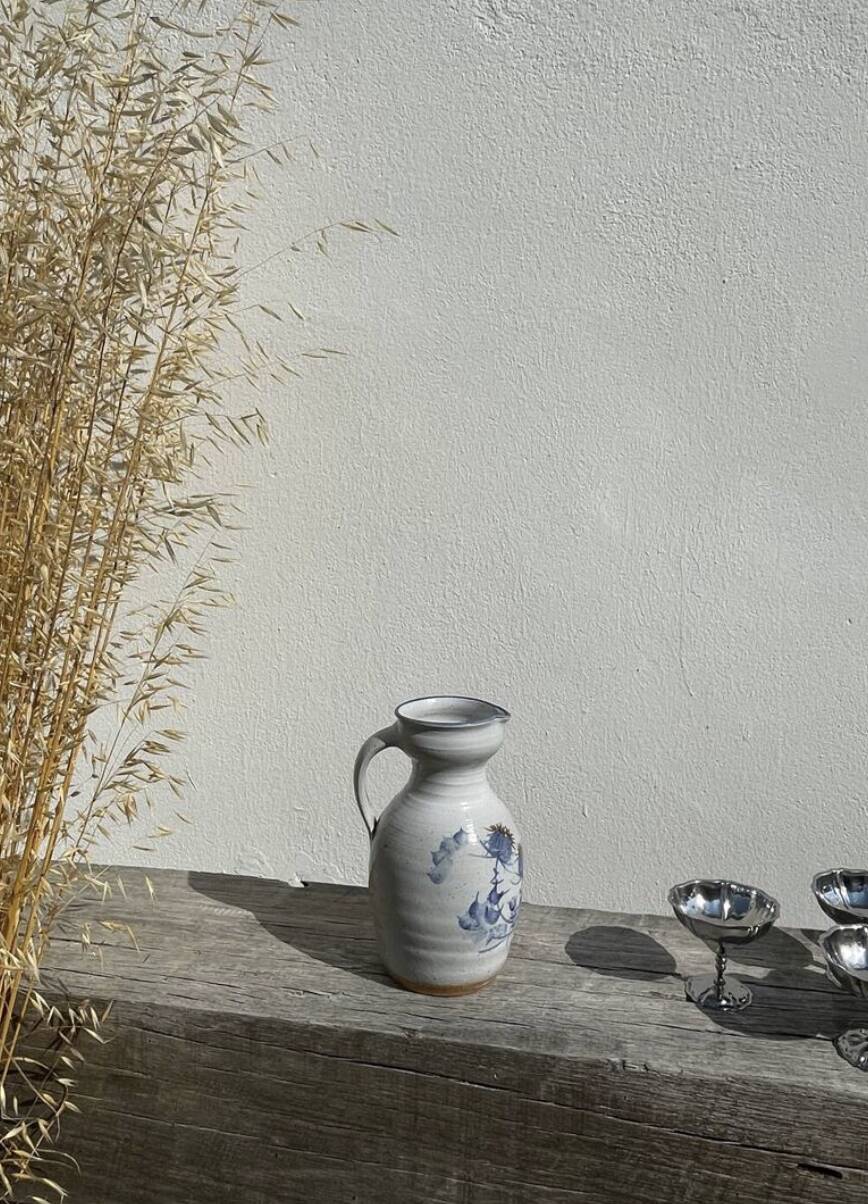 Marcy signed pitcher / terracotta ceramic carafe