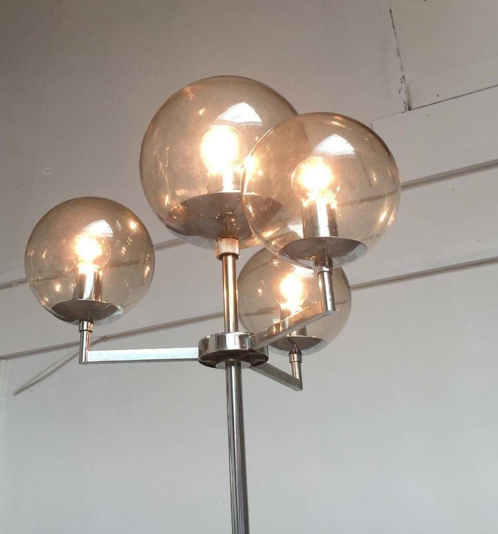 Chrome and glass floor lamp in mid-century German space style by Hustadt Leuchten, 1960s.