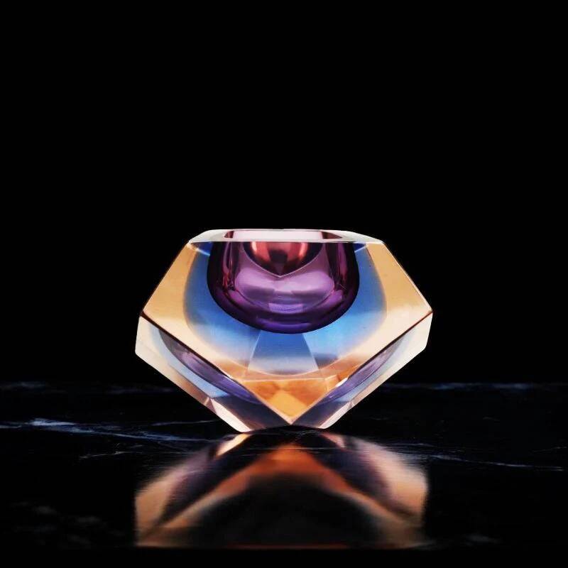 1960s rare colours multifaceted ashtray or catch-all in Murano glass by Flavio Poli for Seguso. Made in Italy
