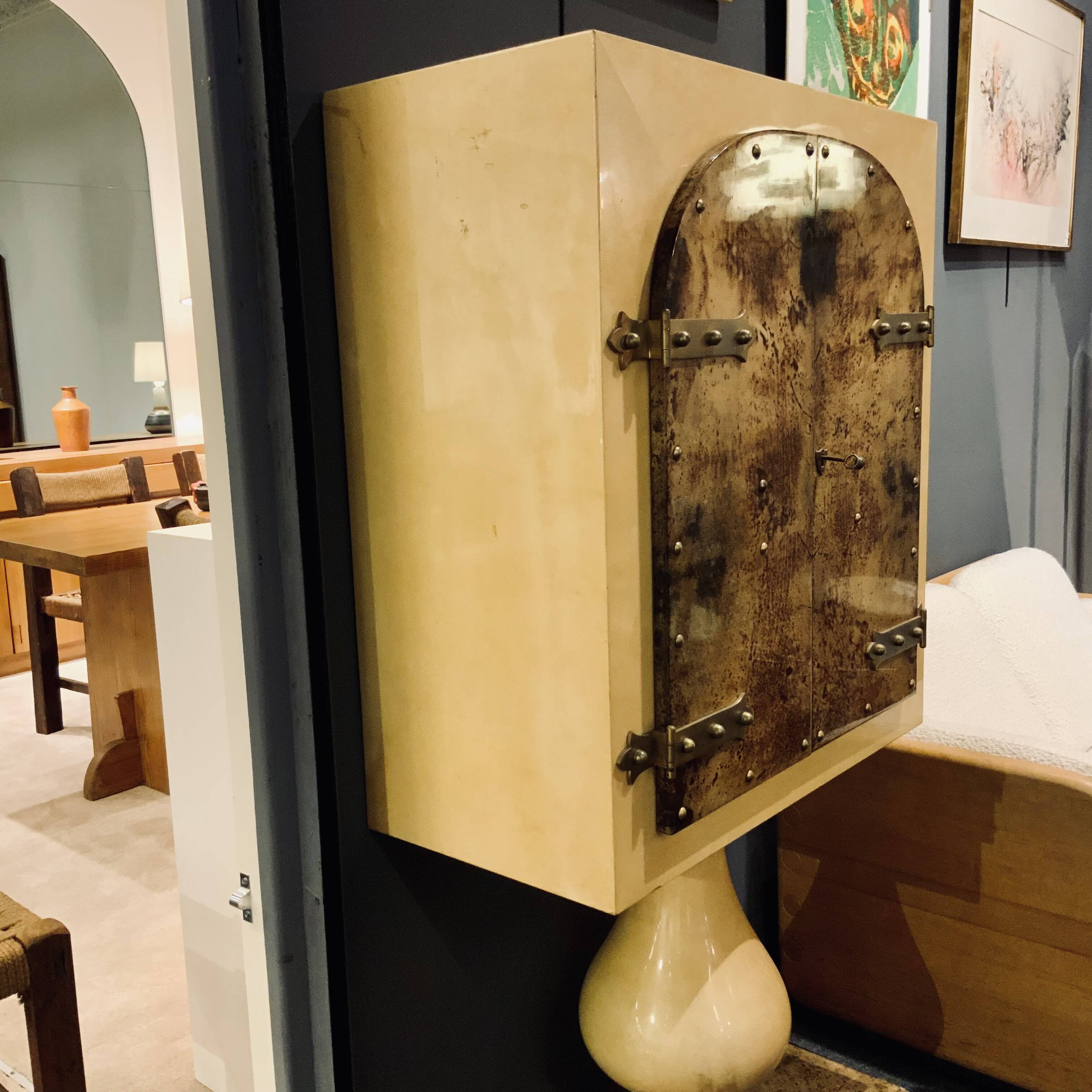"Bar Cabinet in Parchment, Italian Design by Aldo Tura from the 1960s"