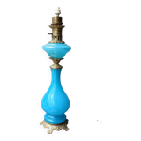 Pied de lampe opalin bleu et bronze