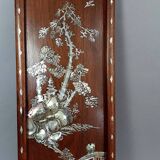 Pair old wood panels & mother-of-pearl Vietnam, Indochina around 1900 60x17 cm SB