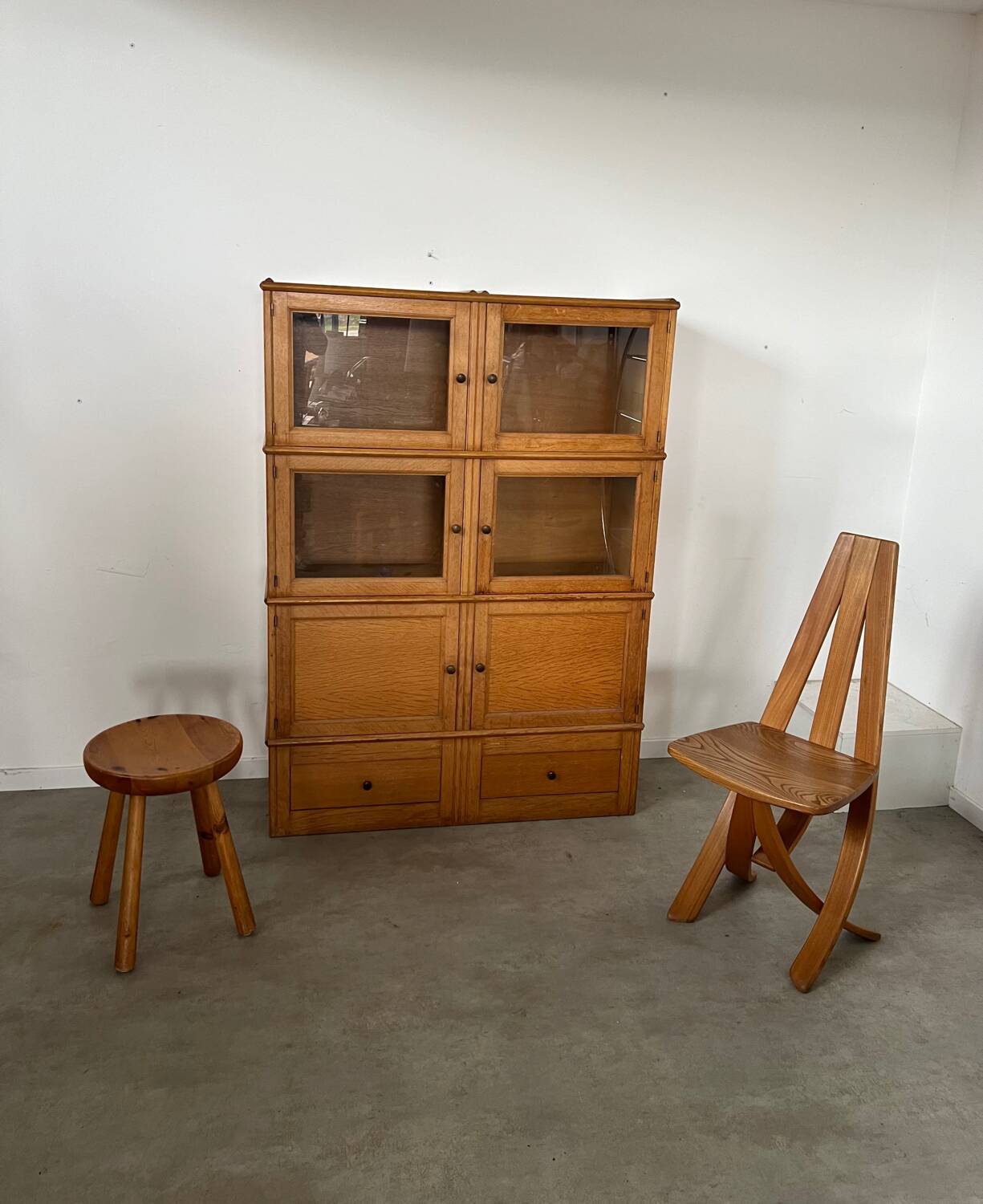 Old MD storage furniture bookcase design Martin Dupuis light oak 1950s vintage