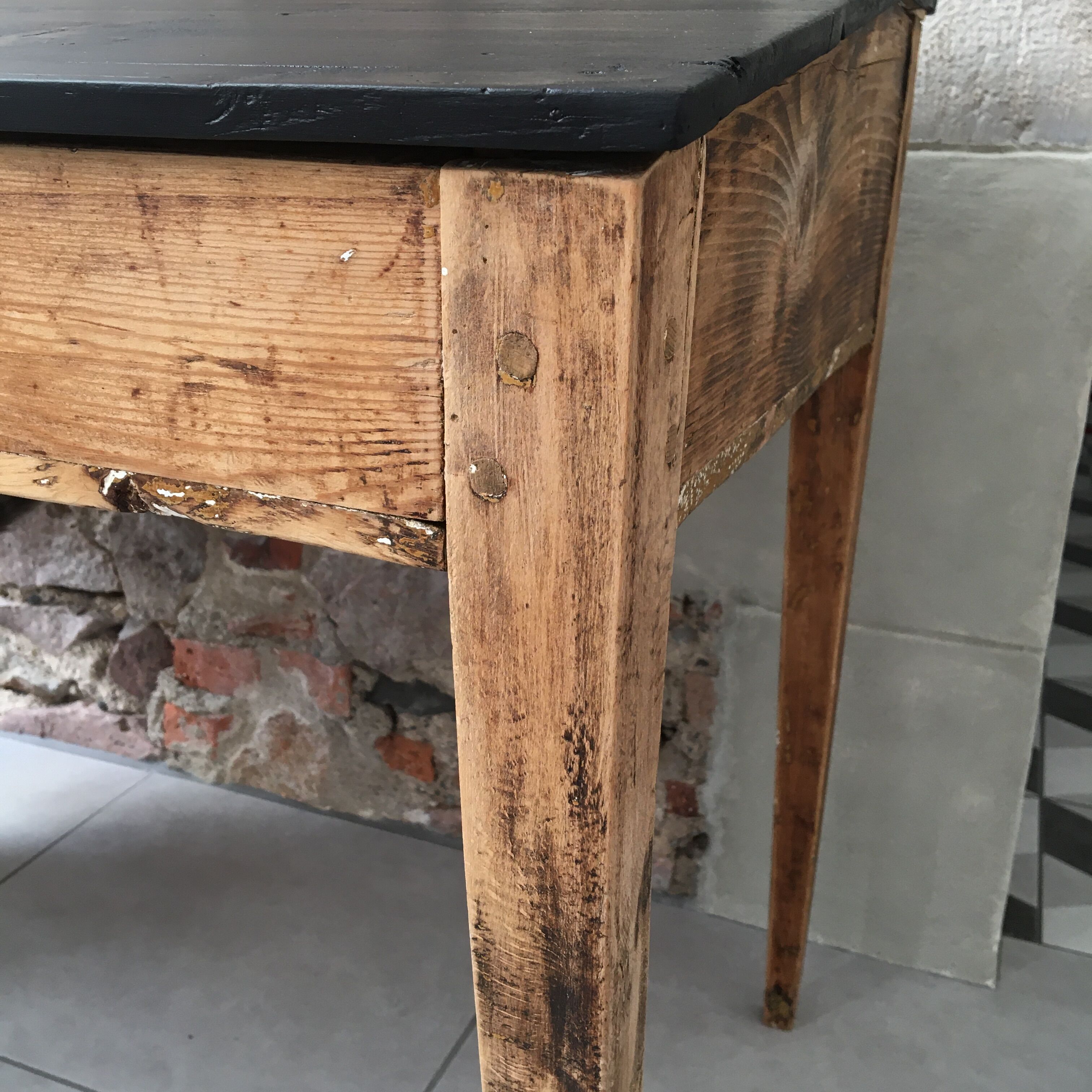 adult-sized desk with black flap & raw natural