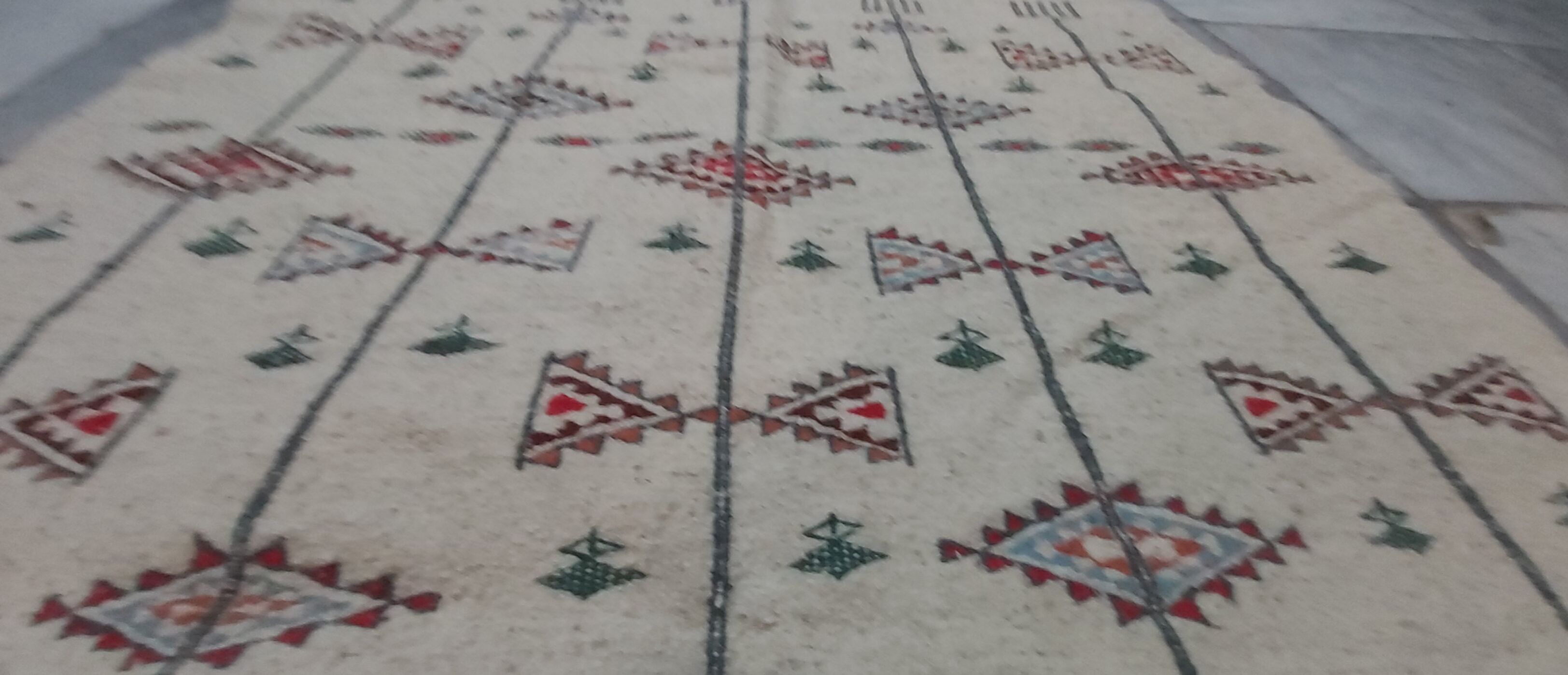 Traditional white multicolored Berber carpet 200-105cm