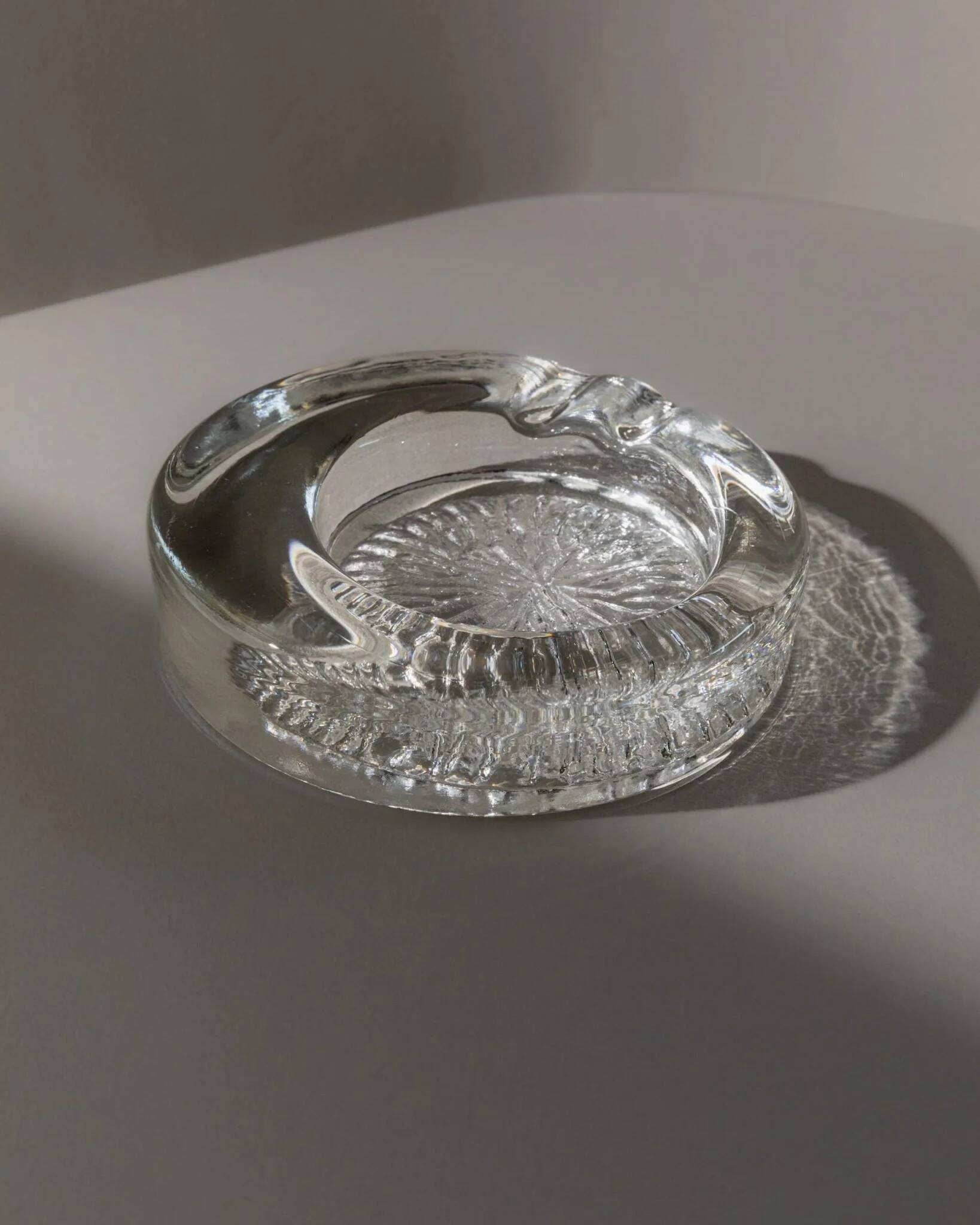 Transparent Murano Glass Ashtray with Asymmetric Thick Rim, 1970s Italian Retro Table Decor