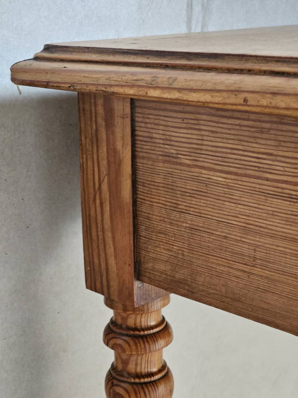 Desk, pine table, turned wooden legs, vintage, 70s