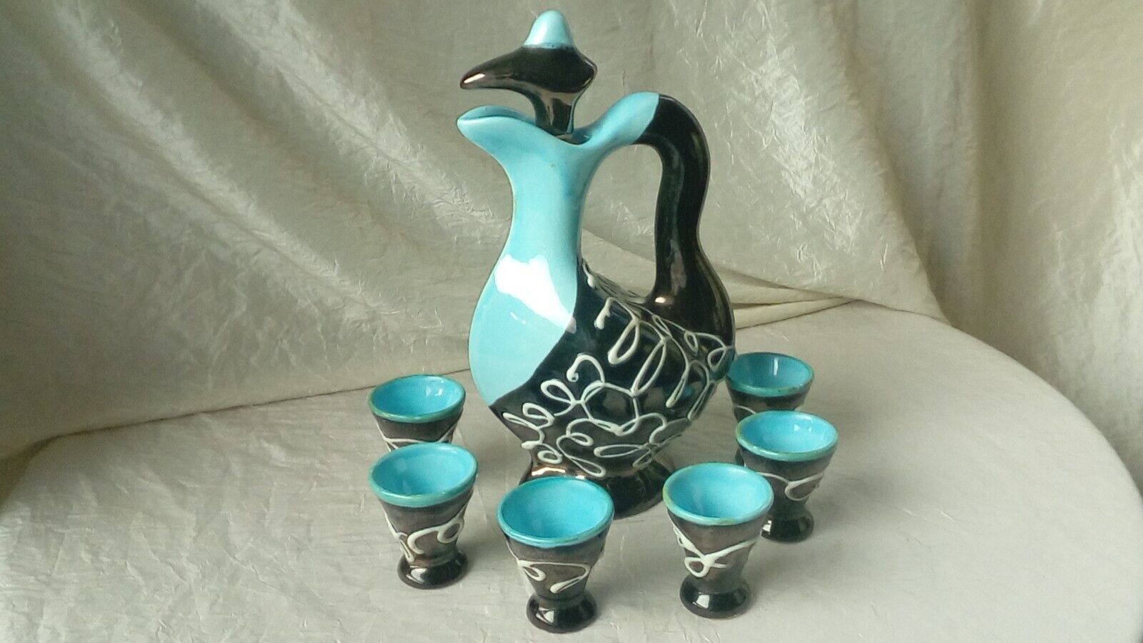 Vintage Vallauris ceramic liqueur service