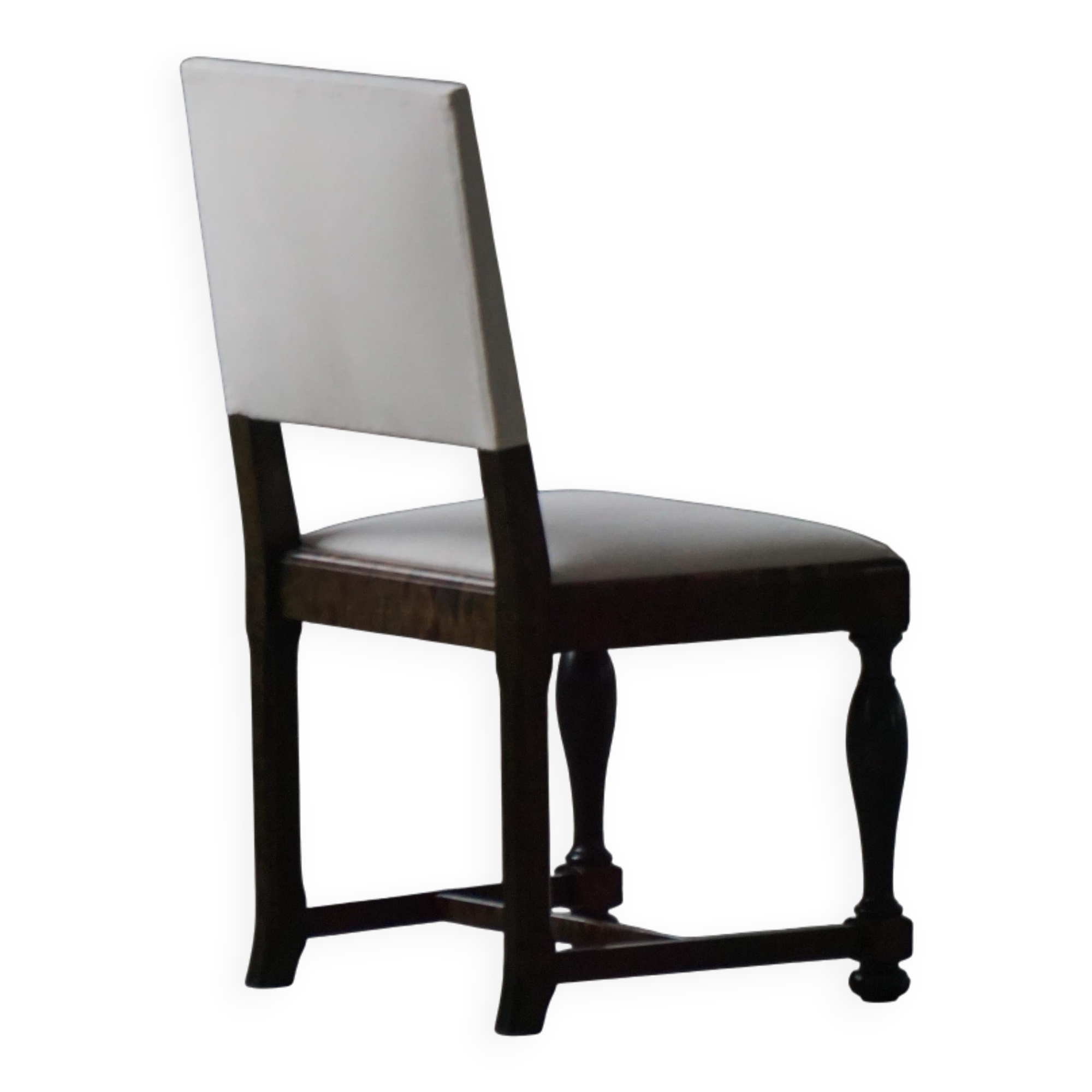 Set of 6 Swedish Grace dining chairs in birch with new upholstery, 1920s.
