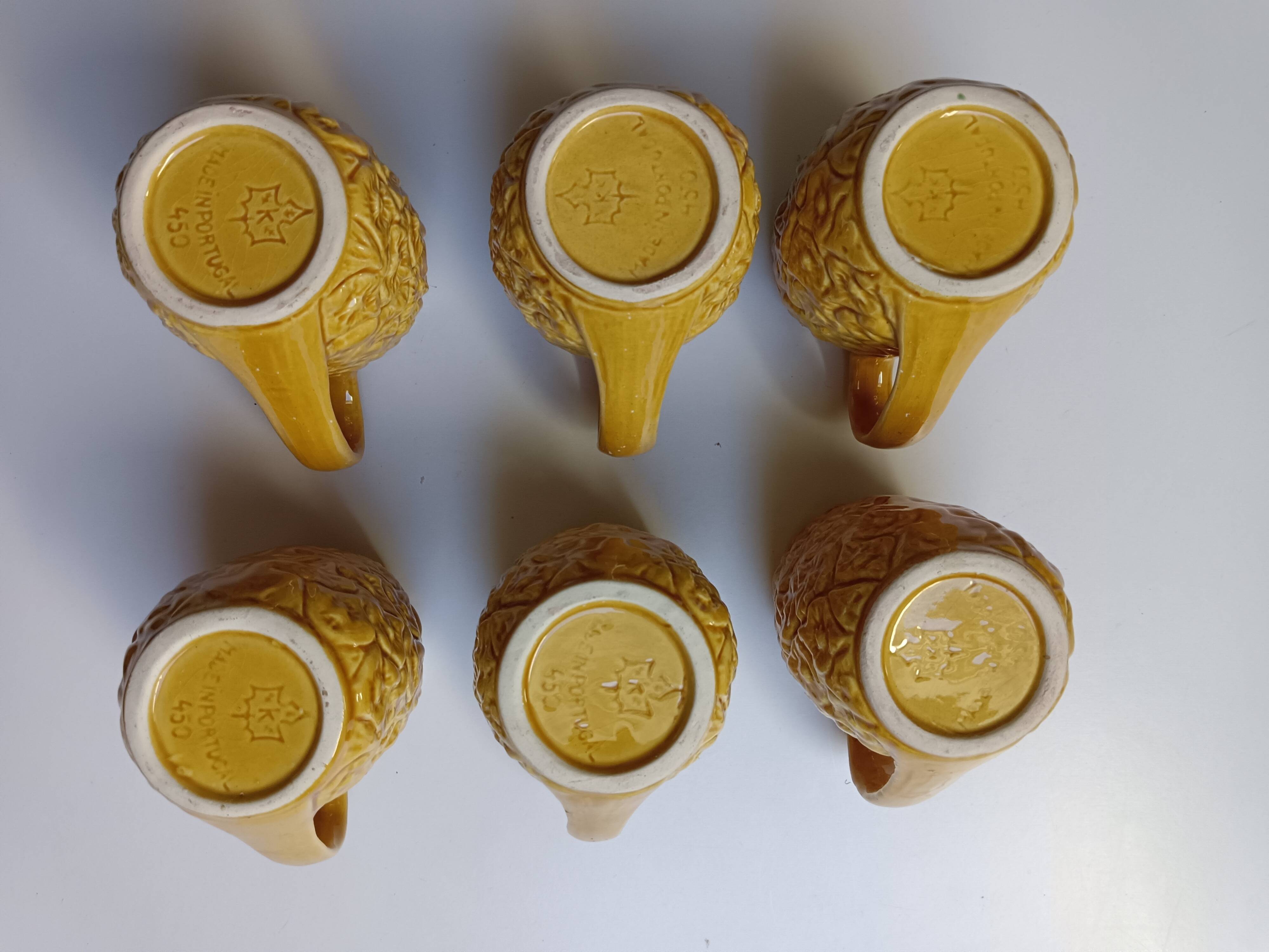 Handmade yellow pineapple mugs signed Kerangol made in Portugal.