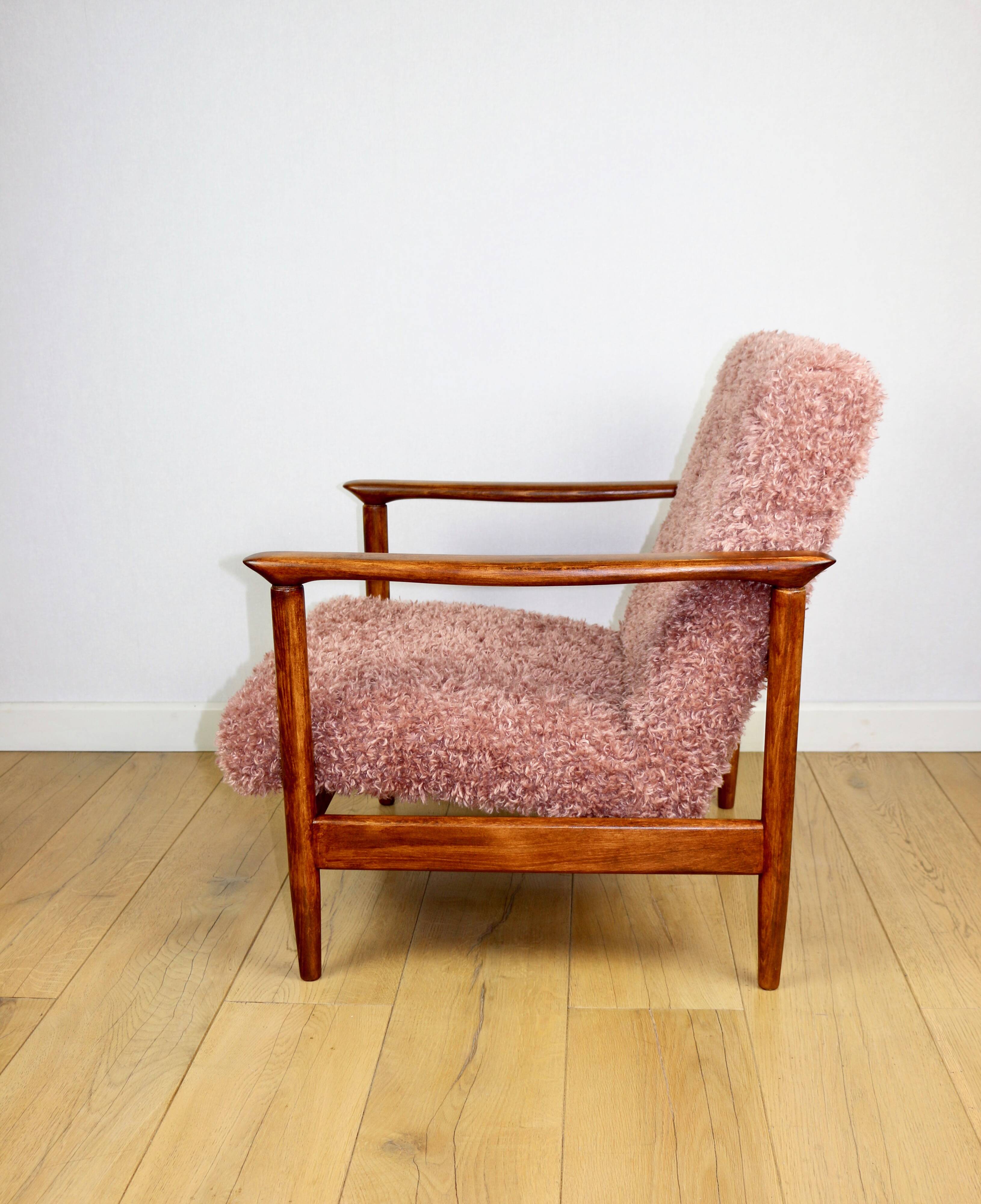 GFM-142 armchair designed by Edmund Homa from the 70s, pink long hair - 2 pieces available