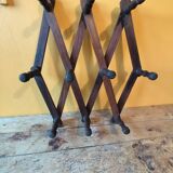 Old telescopic wooden wall coat rack - 10 accordion hook coat rack