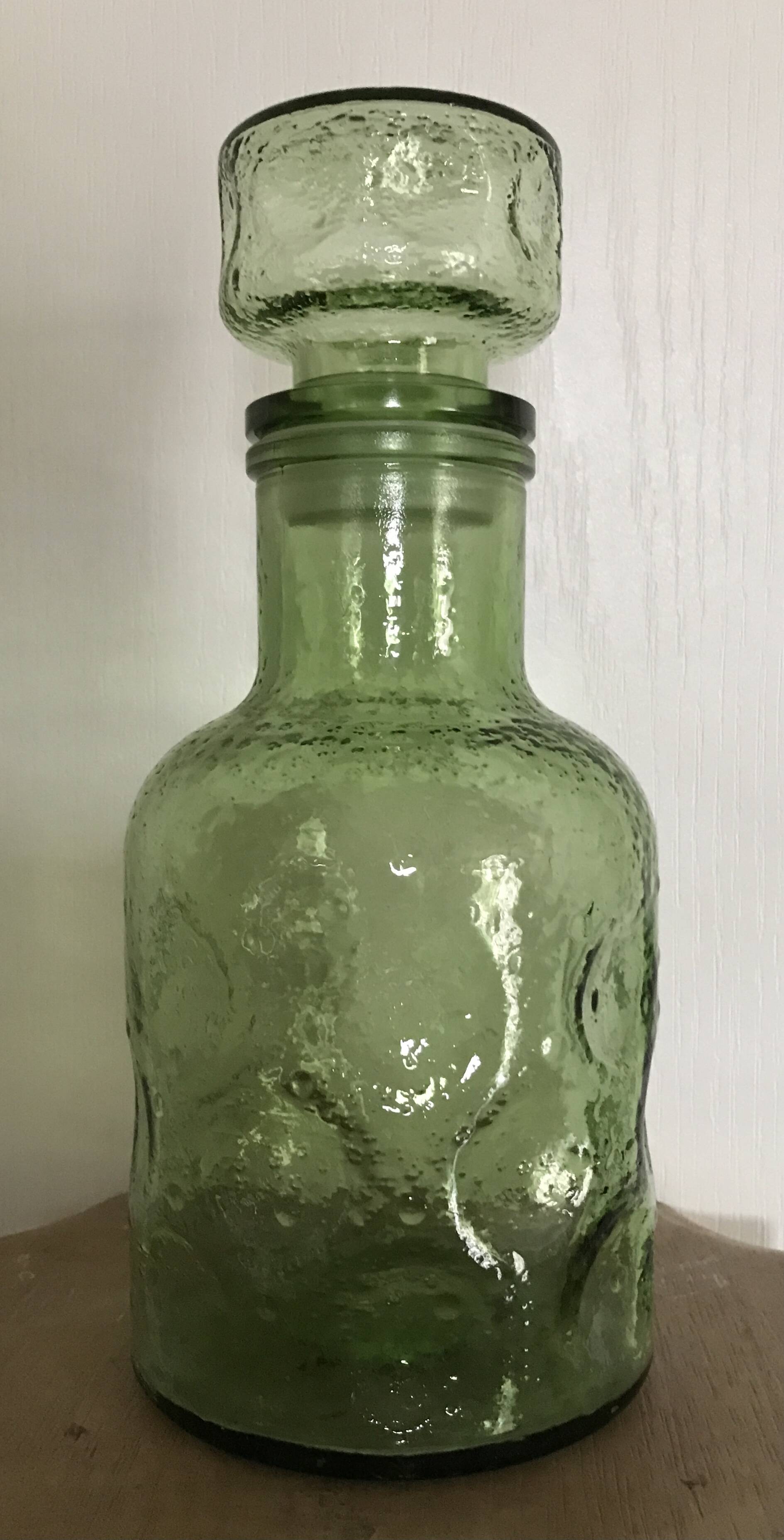 Vintage Green GLASS CARAFE in Empoli style with effect 24.5 cm