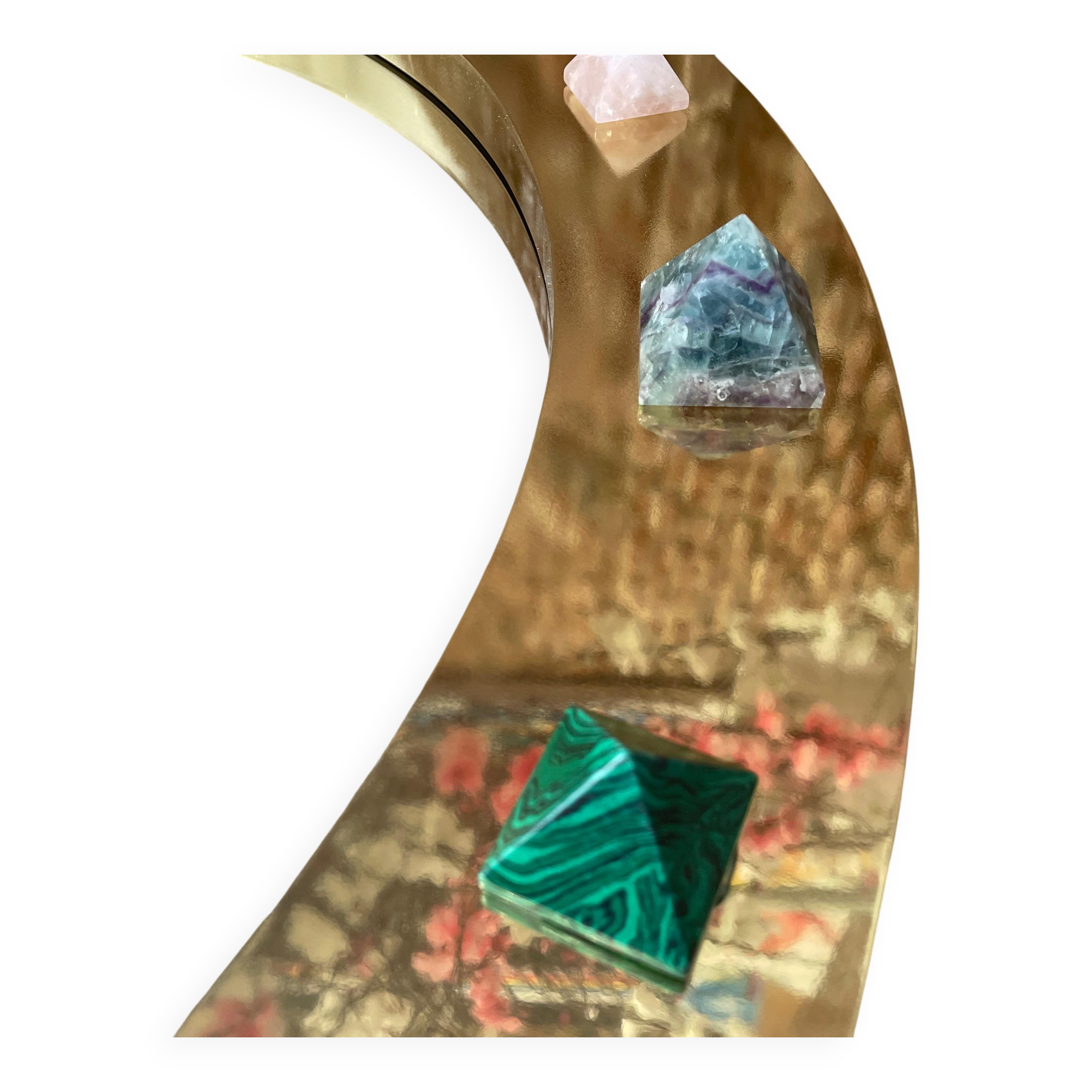 Modern Circular Mirror with Brass Frame and Semi-Precious Stone