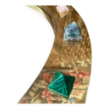 Modern Circular Mirror with Brass Frame and Semi-Precious Stone