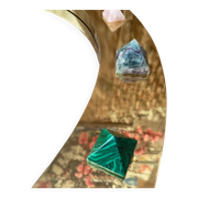 Modern Circular Mirror with Brass Frame and Semi-Precious Stone