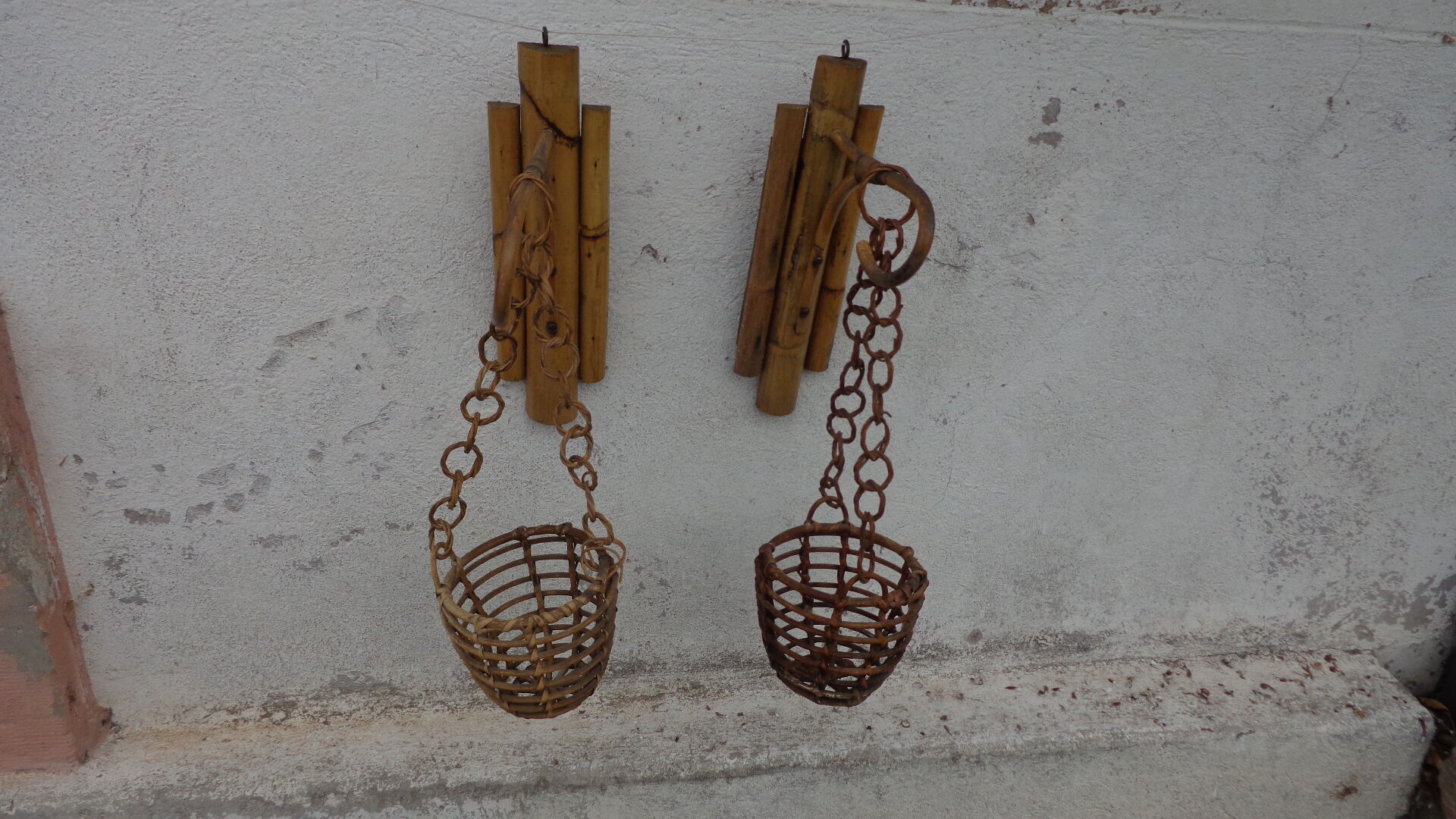 Pair of bamboo sconces for plants