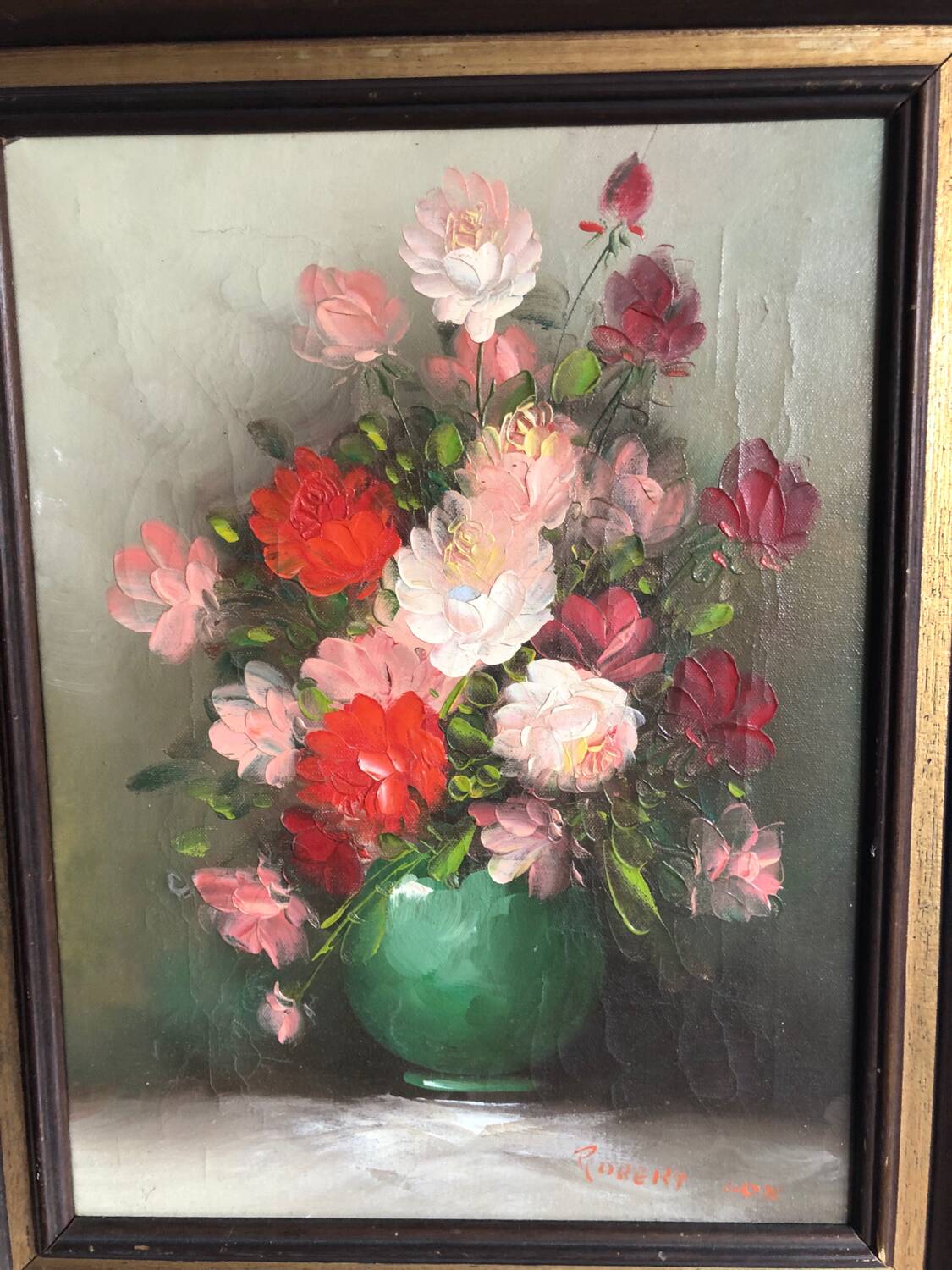 Oil on canvas still life bouquet of flowers