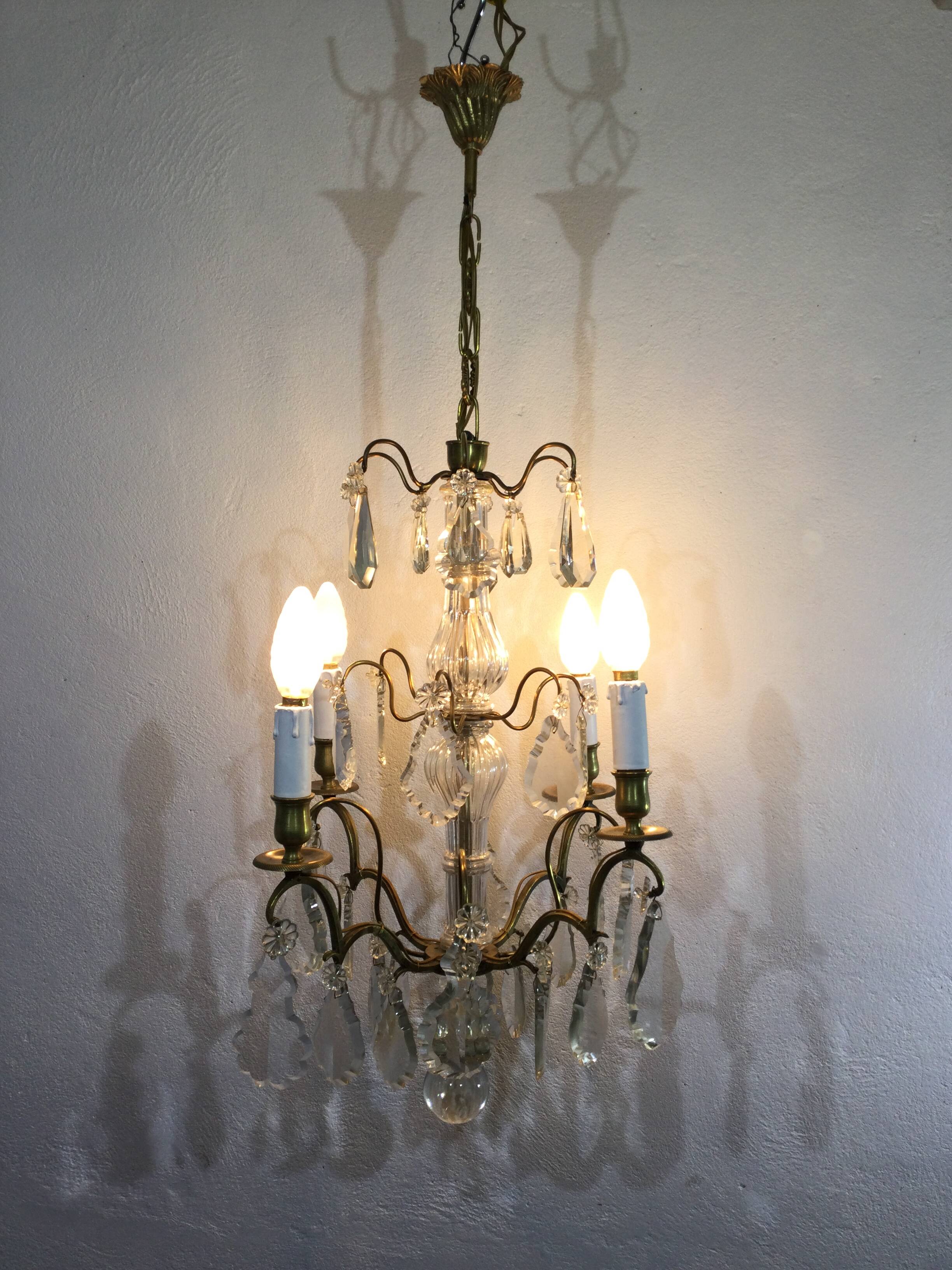 4 light bronze and crystal chandelier
