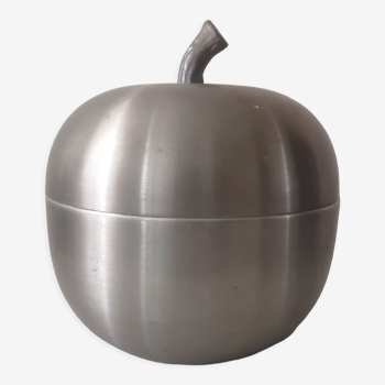 Seau a glaçon pomme vintage en métal brossé, design 1970