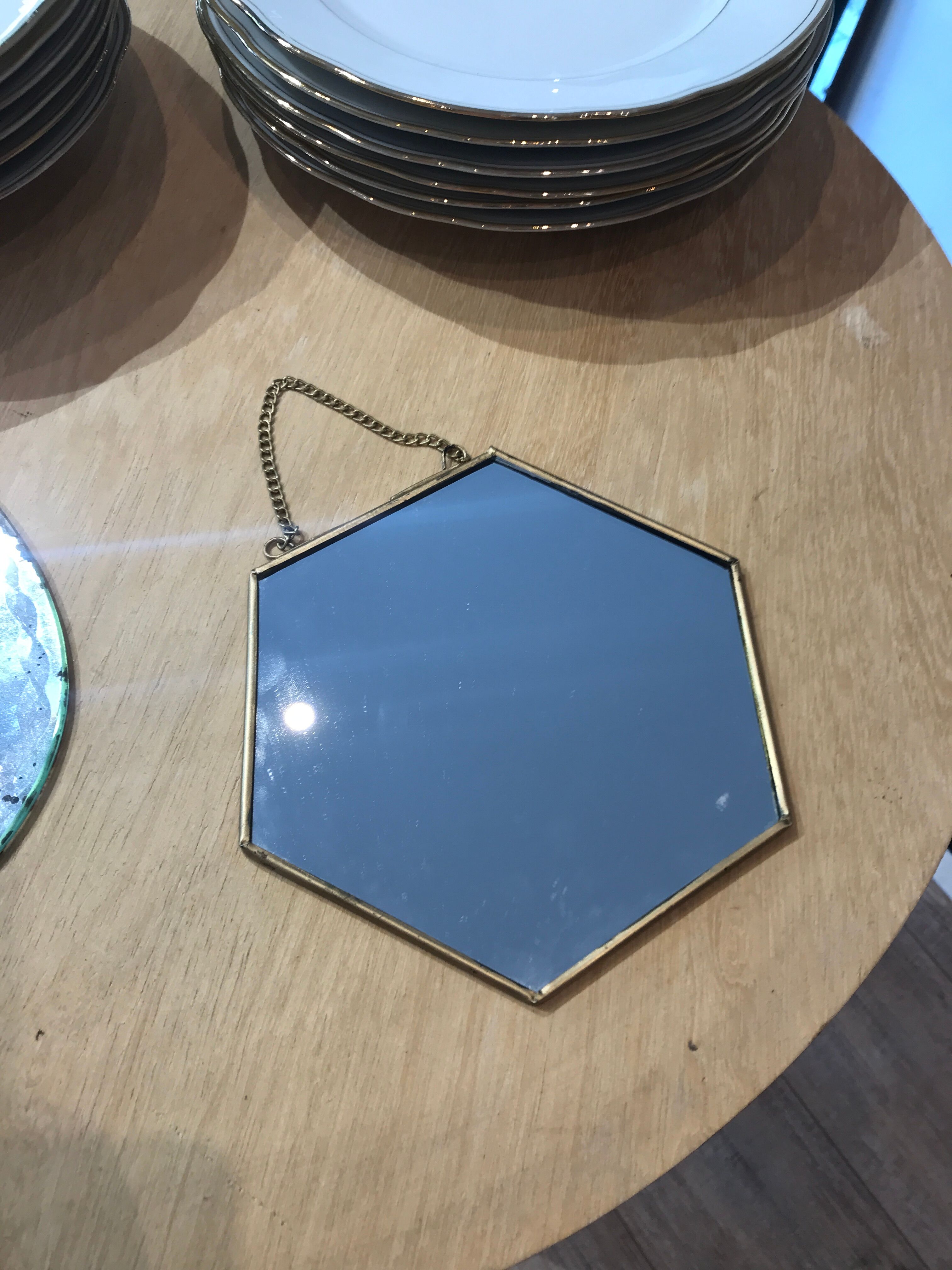 Brass hexagonal mirror 17x15cm
