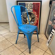 Authentic blue tolix metal chair by Xavier Pauchard vintage industrial 1950