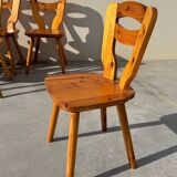Set of 8 designer pine chairs in the style of Les Arcs Charlotte Perriand from the 70s