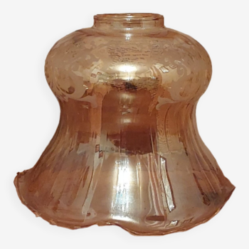French Vintage Amber Colour Glass Frilled Edge Shade With Scroll Motif - French Vintage Lighting. Re